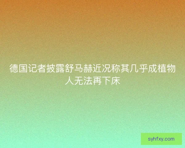 德国记者披露舒马赫近况称其几乎成植物人无法再下床