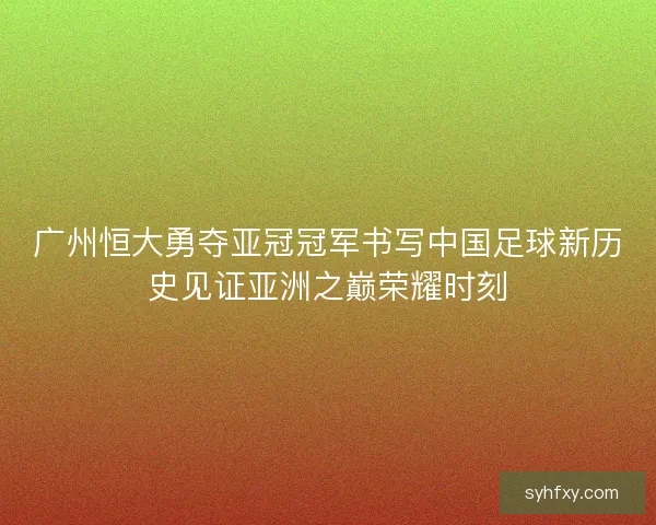 广州恒大勇夺亚冠冠军书写中国足球新历史见证亚洲之巅荣耀时刻